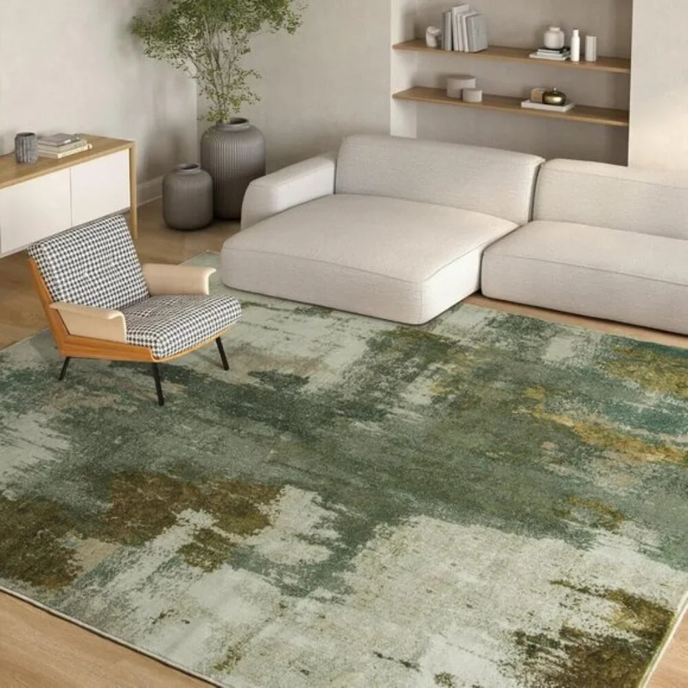 New 6x9 Green Abstract Rug, Washable Faux Wool Non-Slip Carpet for Home & Dorm